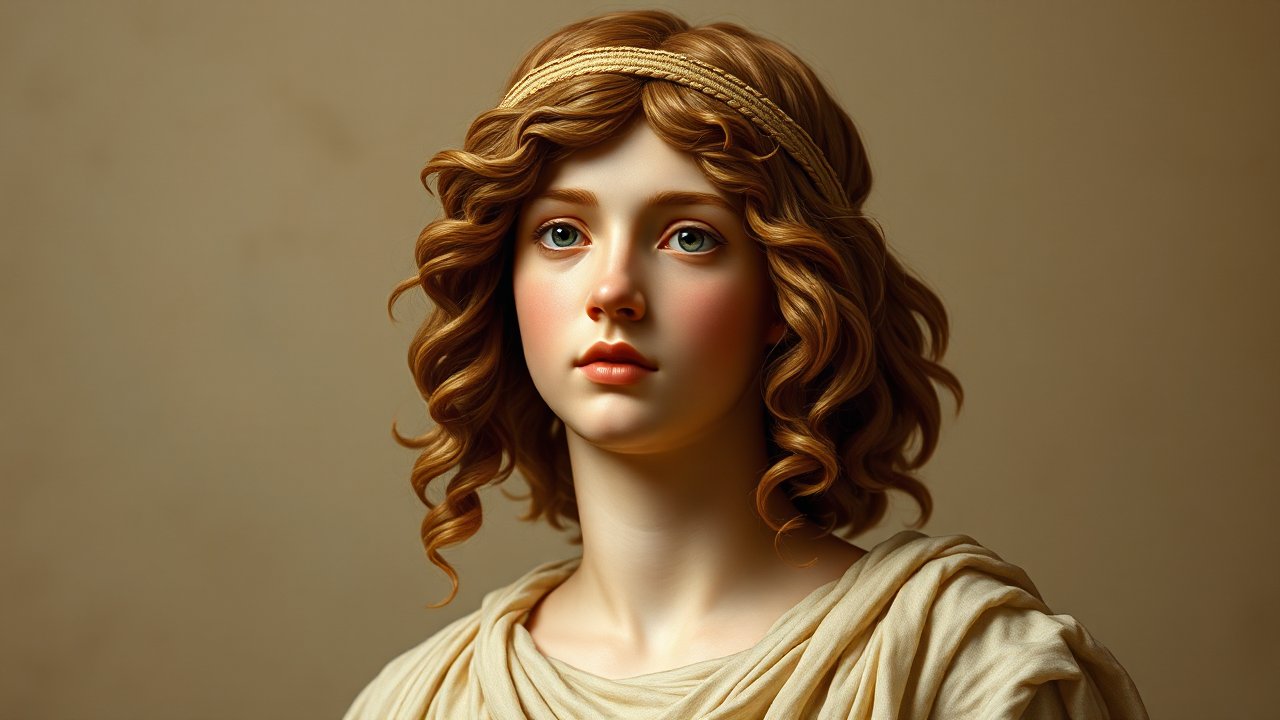 Realistic Portrait of a Greek-Inspired Woman with Curly Hair