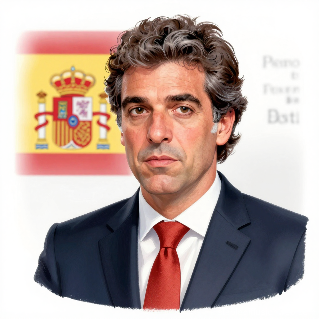 Realistic Portrait of a Man in Suit with Spanish Flag Background