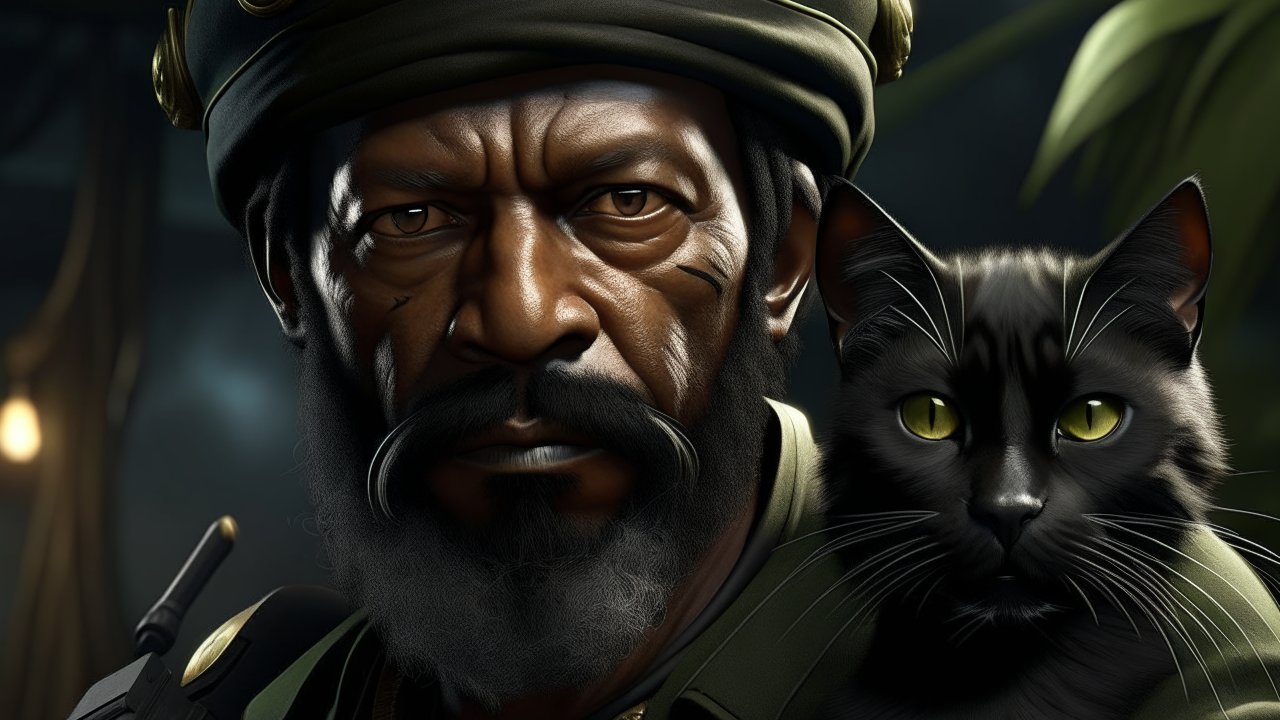 Realistic Portrait of a Man with a Black Cat
