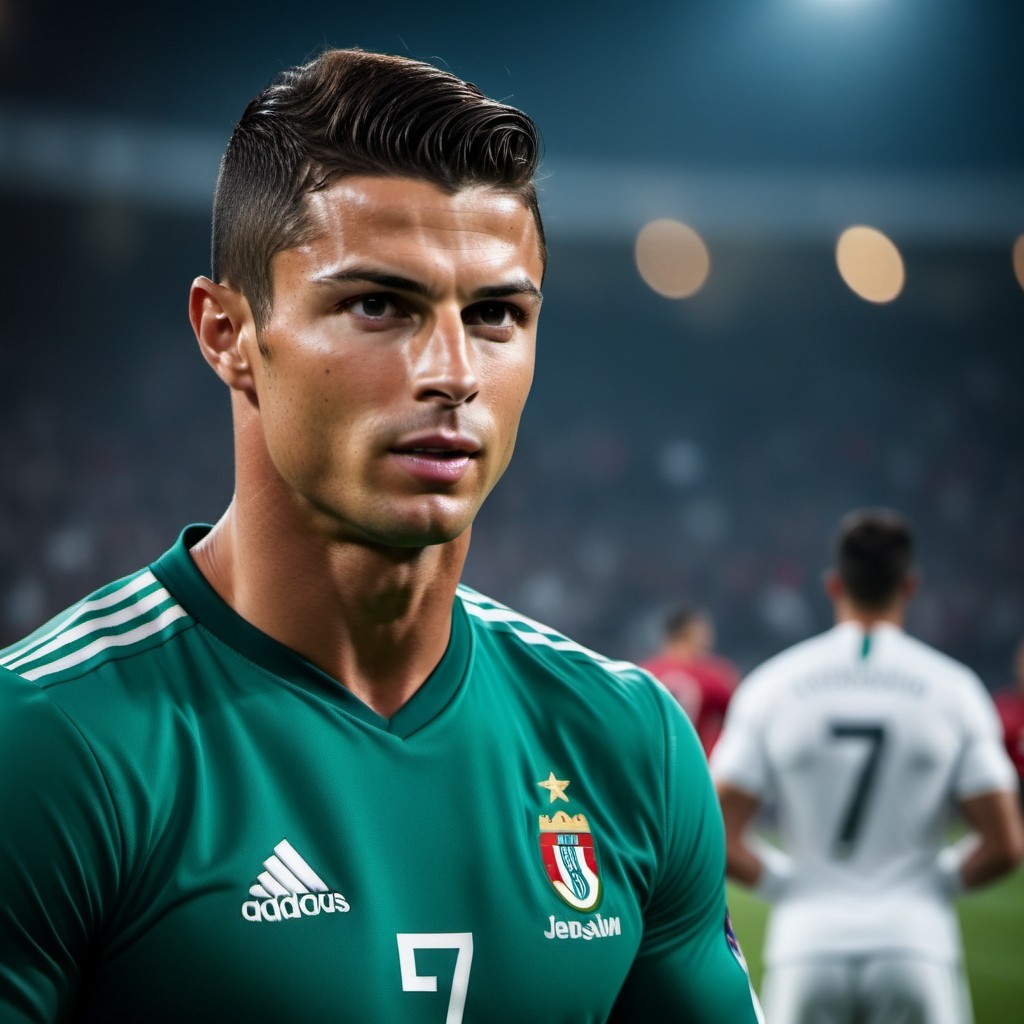 Realistic Portrait of a Soccer Player in Green Jersey