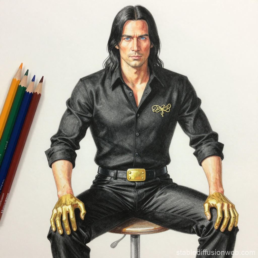 Realistic Portrait of a Tall Man with Golden Hands