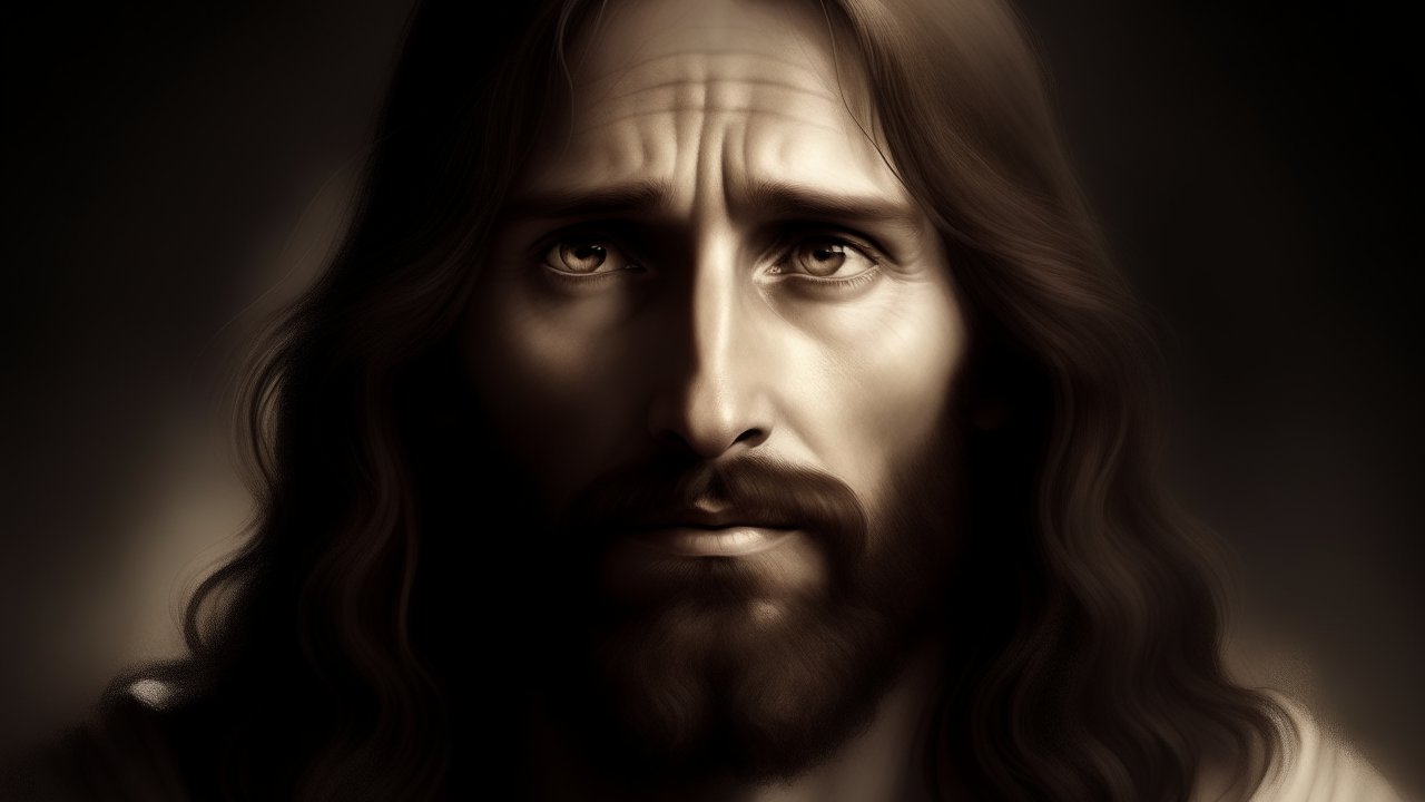 Realistic Portrait of a Thoughtful Man with Long Hair and Beard