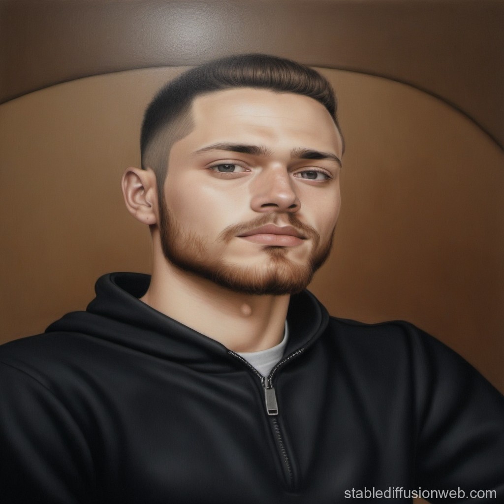 Realistic Portrait of a Young Man in Black Hoodie