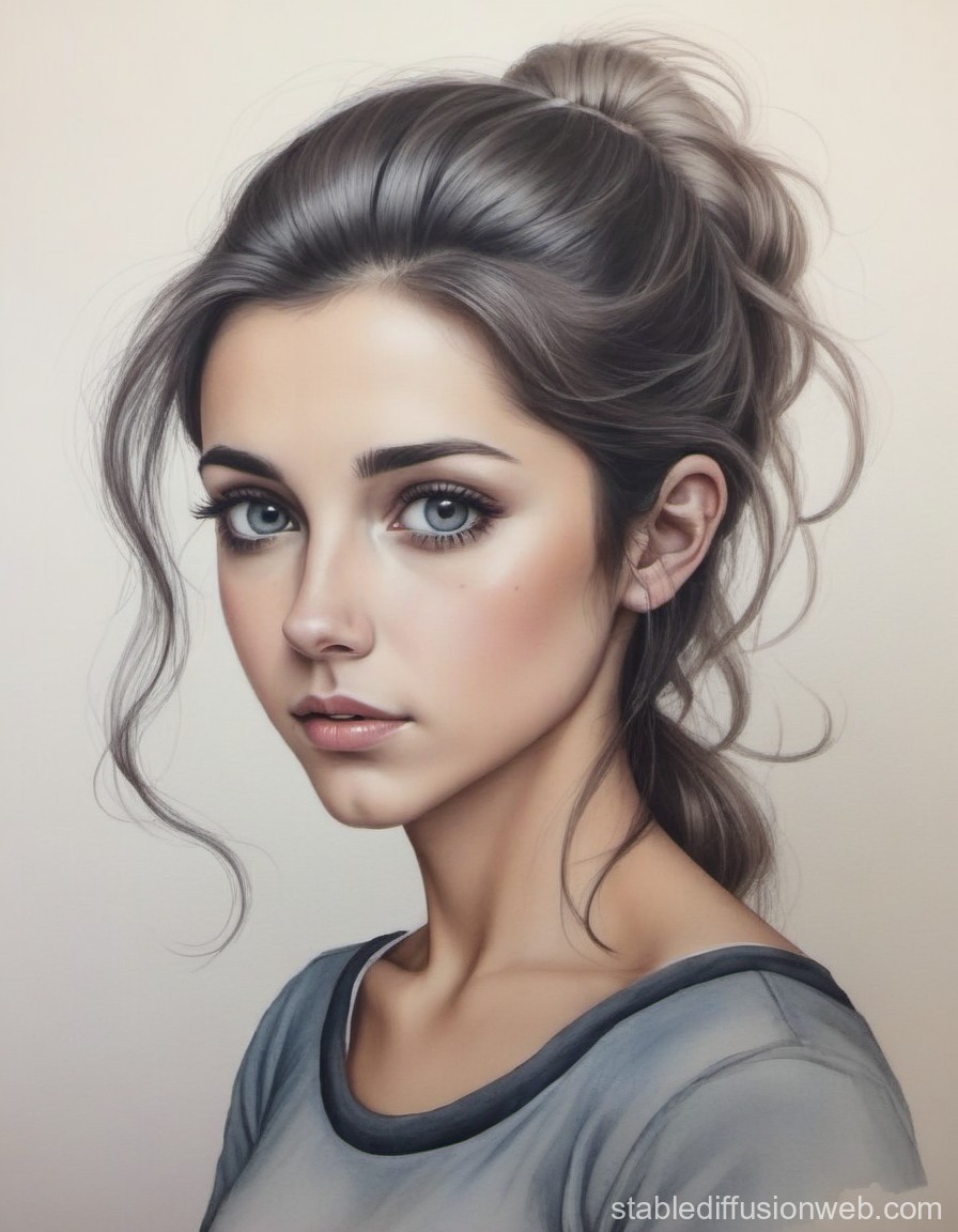 Realistic Portrait of a Young Woman with Blue Eyes