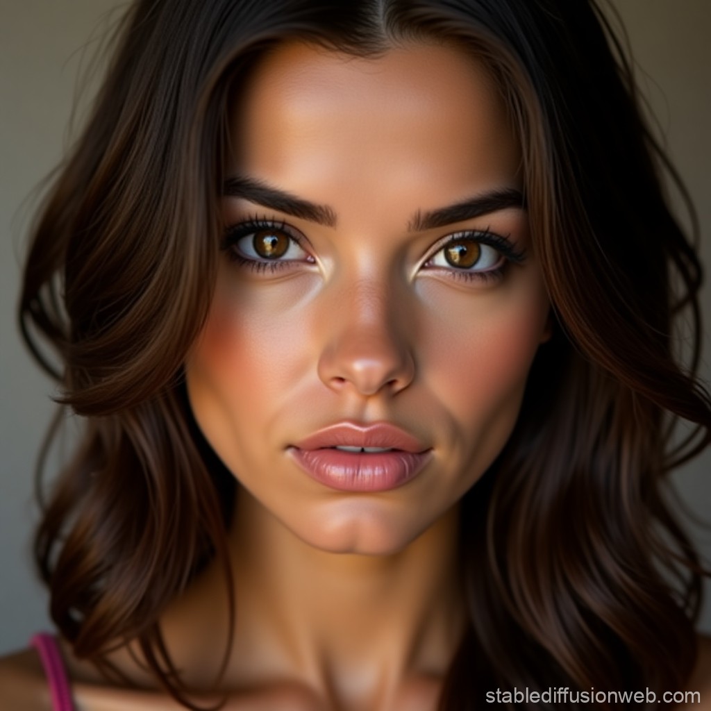 Realistic Portrait of a Young Woman with Brown Hair