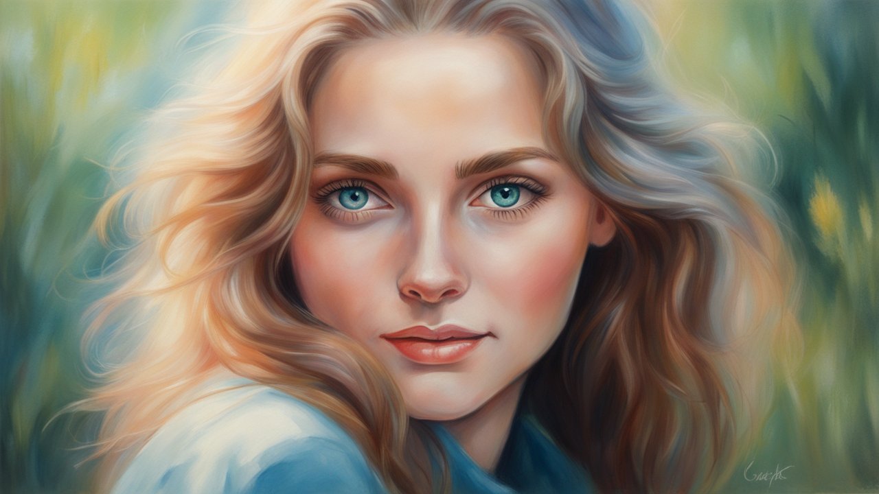 Realistic Portrait of a Young Woman with Flowing Hair