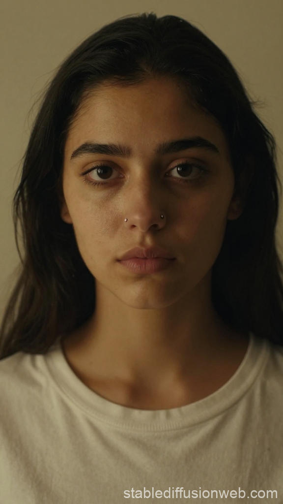 Realistic Portrait of a Young Woman with Nose Piercings