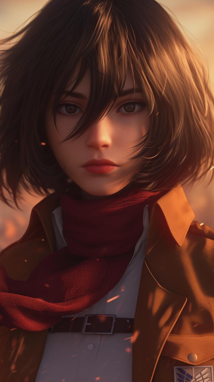 Realistic Portrait of a Young Woman with Short Hair and Scarf
