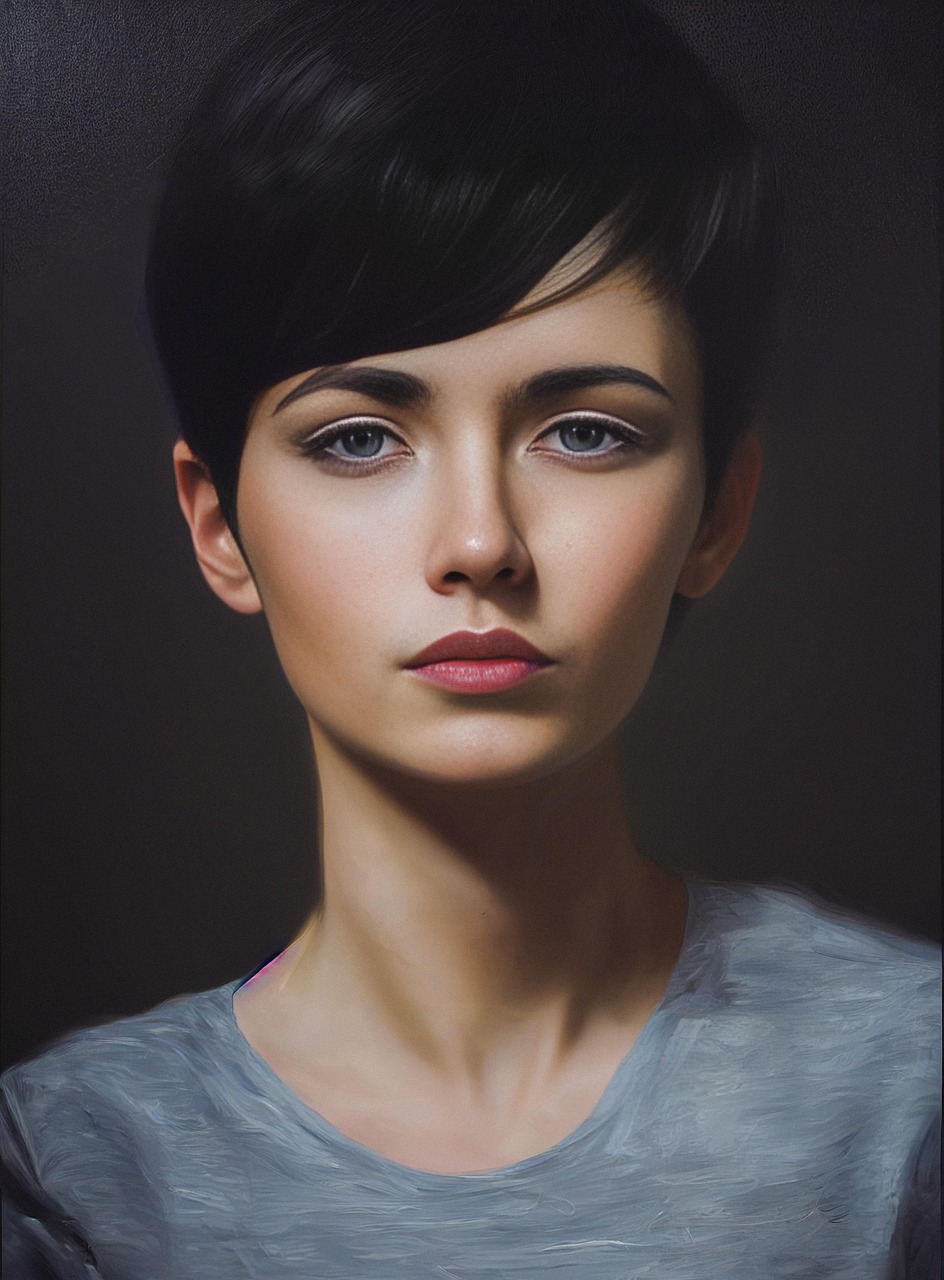Realistic Portrait of a Young Woman with Short Hair