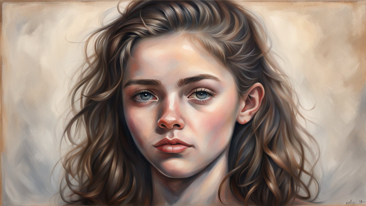 Realistic Portrait of a Young Woman with Wavy Hair