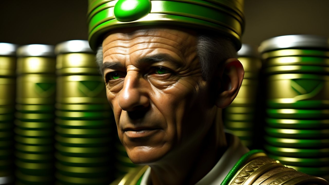 Realistic Portrait of an Elderly Man in Ornate Green and Gold Attire