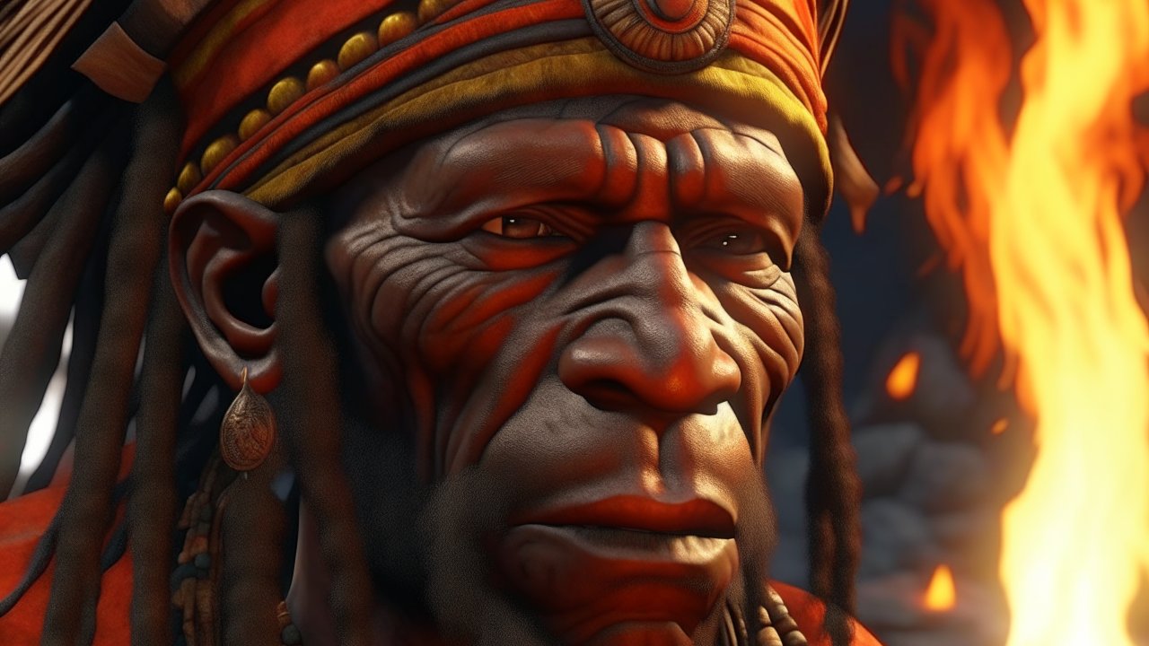 Realistic Portrait of Tribal Elder by Firelight