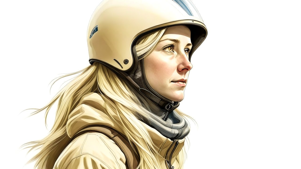 Realistic Portrait of Woman Wearing Helmet
