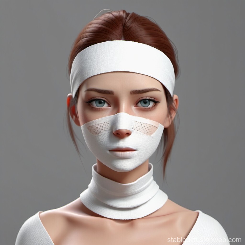 Realistic Portrait of Woman with White Bandages and Headband