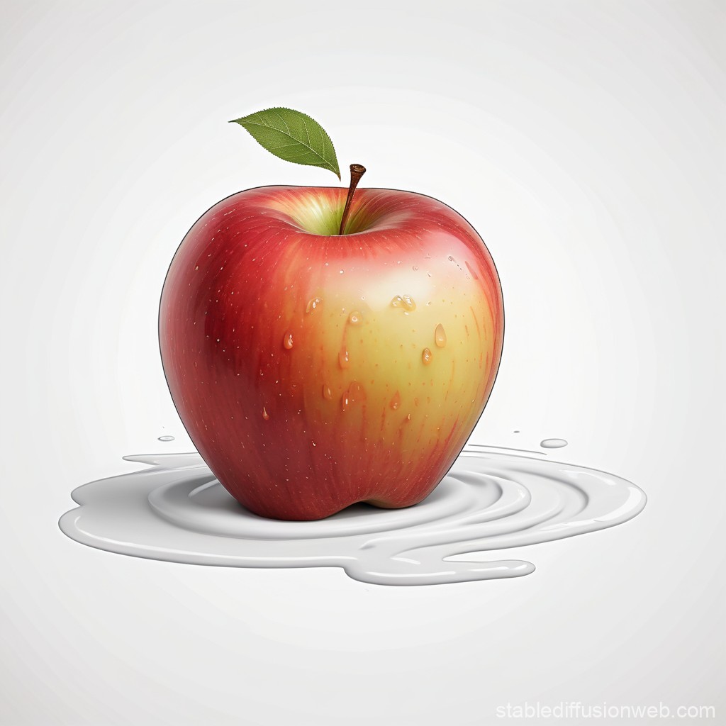 Realistic Red Apple with Water Droplets on White Surface
