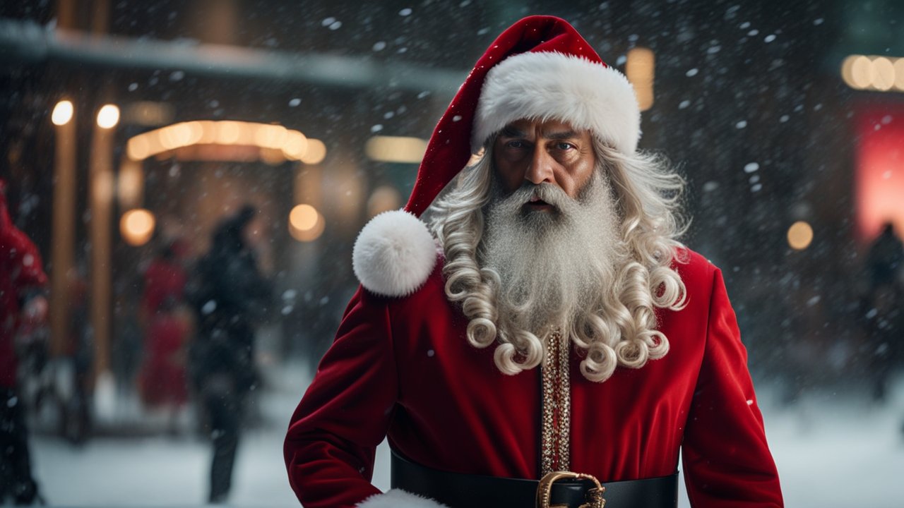 Realistic Santa Claus in Snowy Night Scene