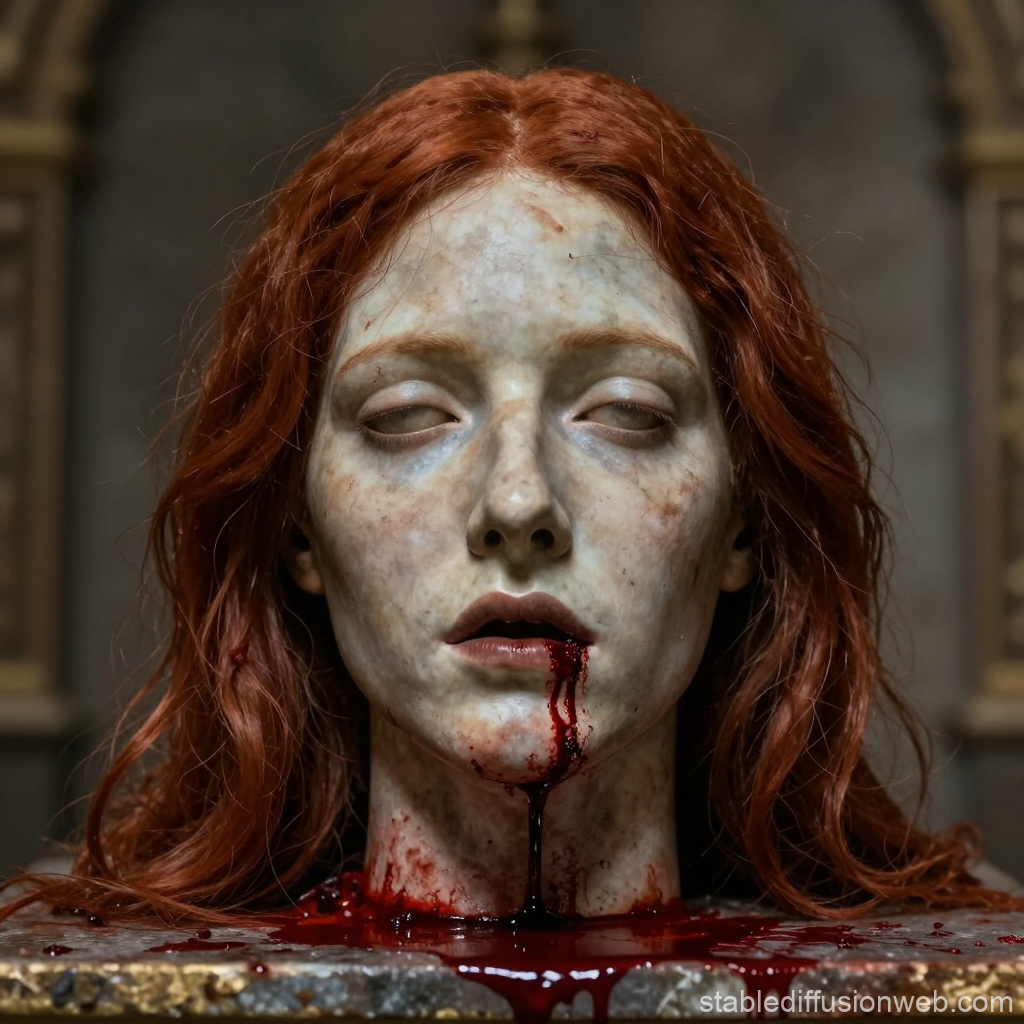 Realistic Severed Head with Blood on Altar
