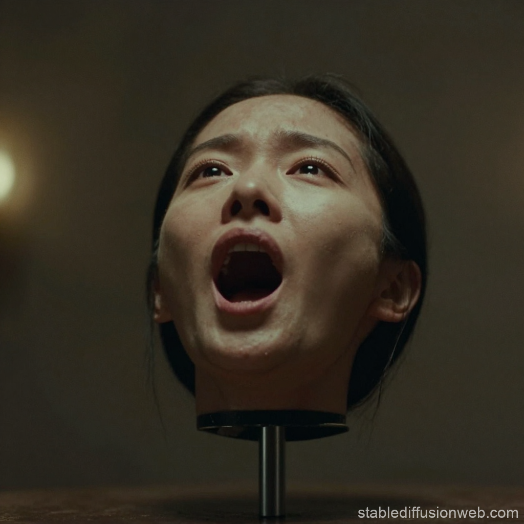 Realistic Severed Woman's Head Sculpture