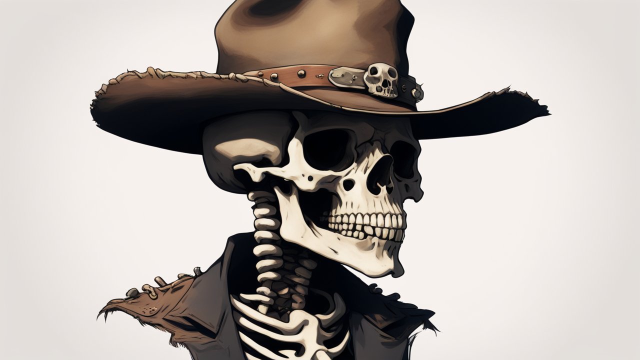 Realistic Skeleton Cowboy Wearing Hat and Jacket