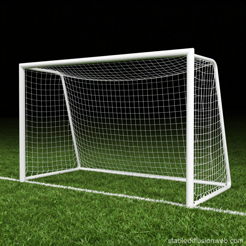 Realistic Soccer Goal on Grass Field at Night