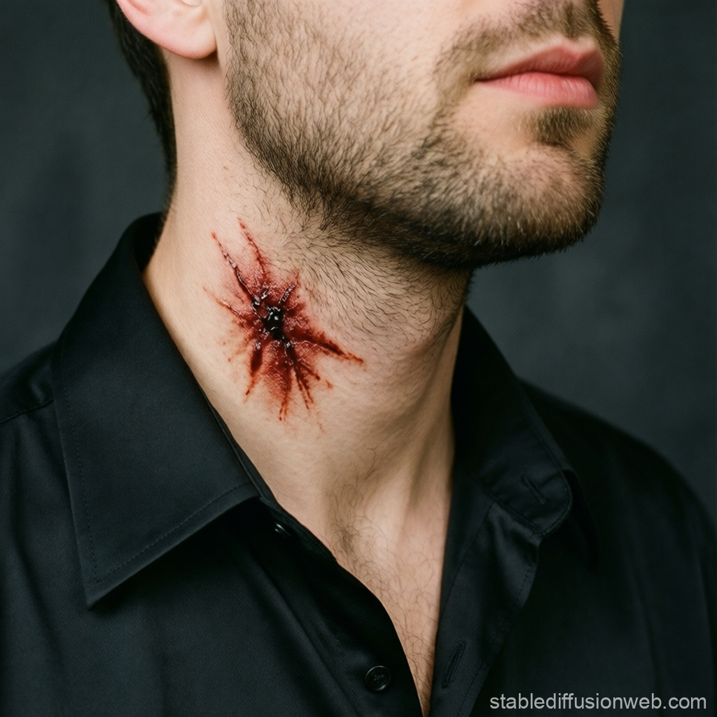 Realistic Spider Bite Wound on Man's Neck