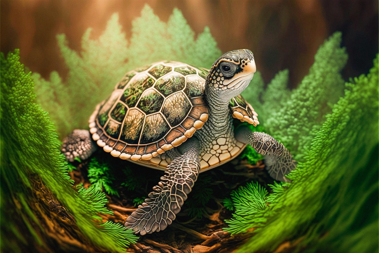 Realistic Turtle in Lush Forest Environment