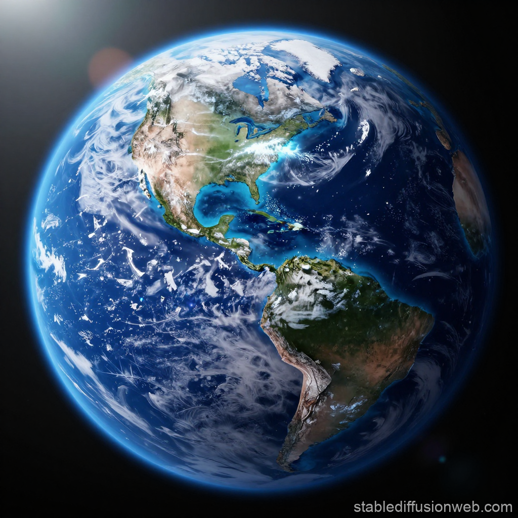 Realistic View of Earth from Space with Melting Ice Caps