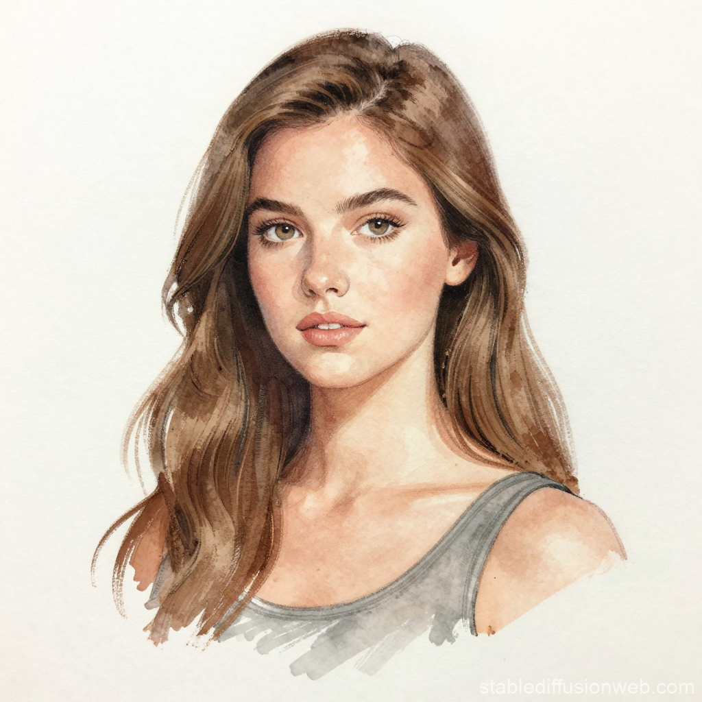 Realistic Watercolor Portrait of a Young Woman