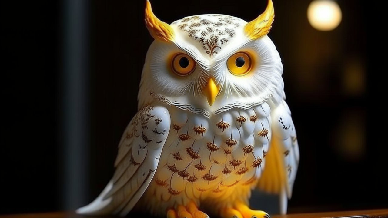 Realistic White Owl with Amber Eyes in Soft Light