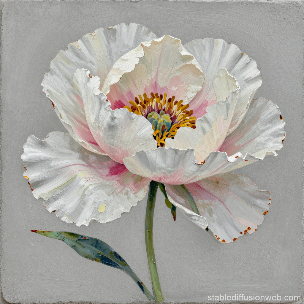 Realistic White Peony with Subtle Pink and Rust Details