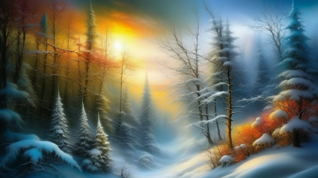 Realistic Winter Forest Landscape at Sunrise