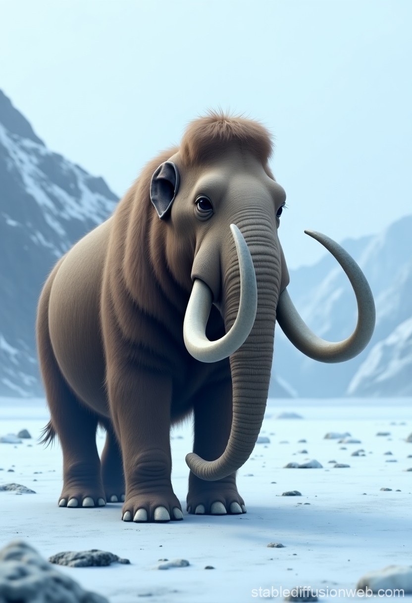Realistic Woolly Mammoth in Icy Mountain Landscape