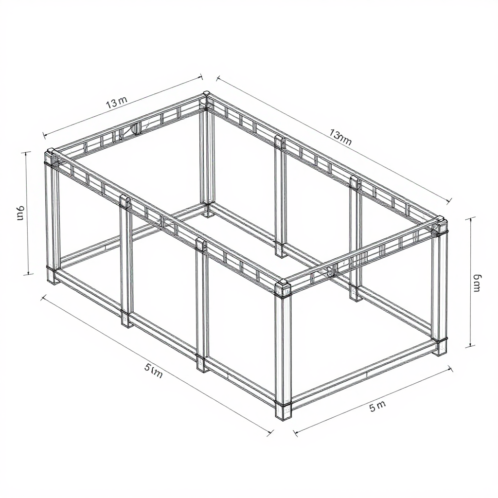 Rectangular Building Frame Blueprint with Dimensions