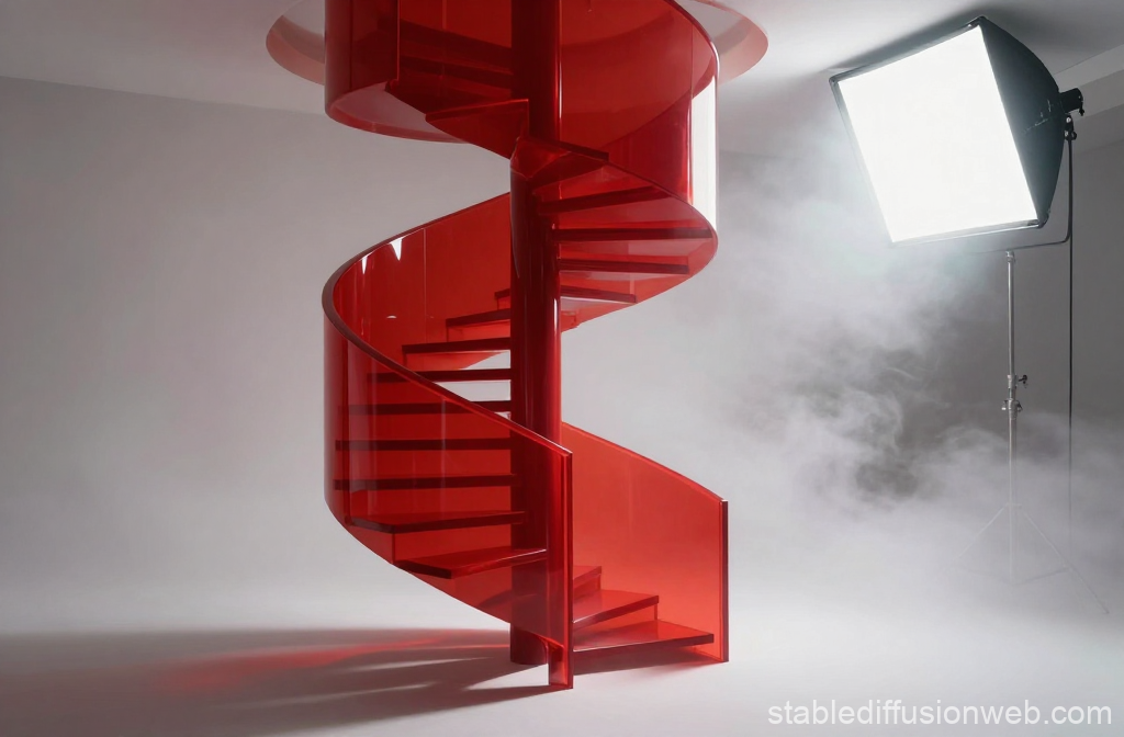 Red Acrylic Spiral Staircase in Studio Lighting