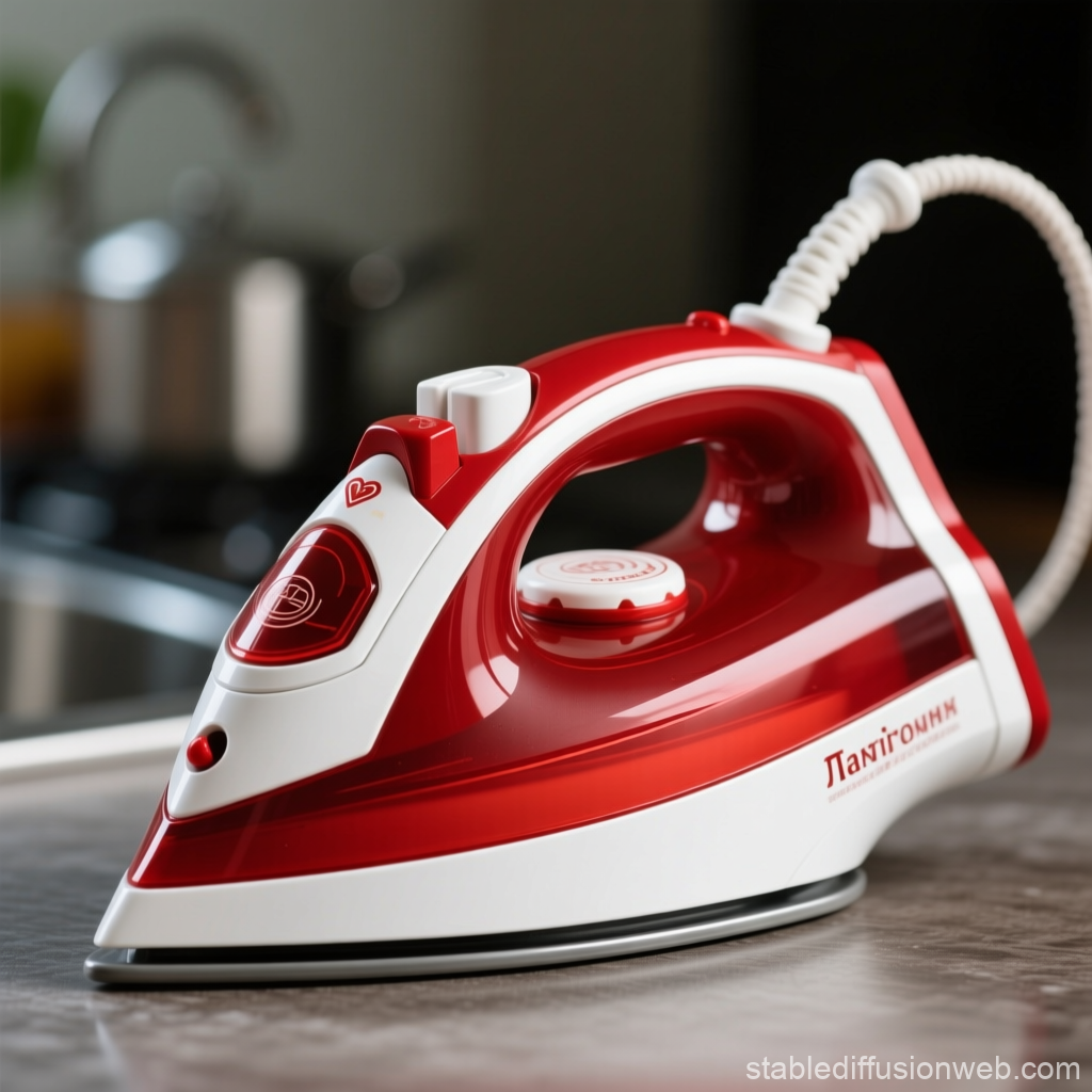 Red and White Modern Electric Iron on Kitchen Counter
