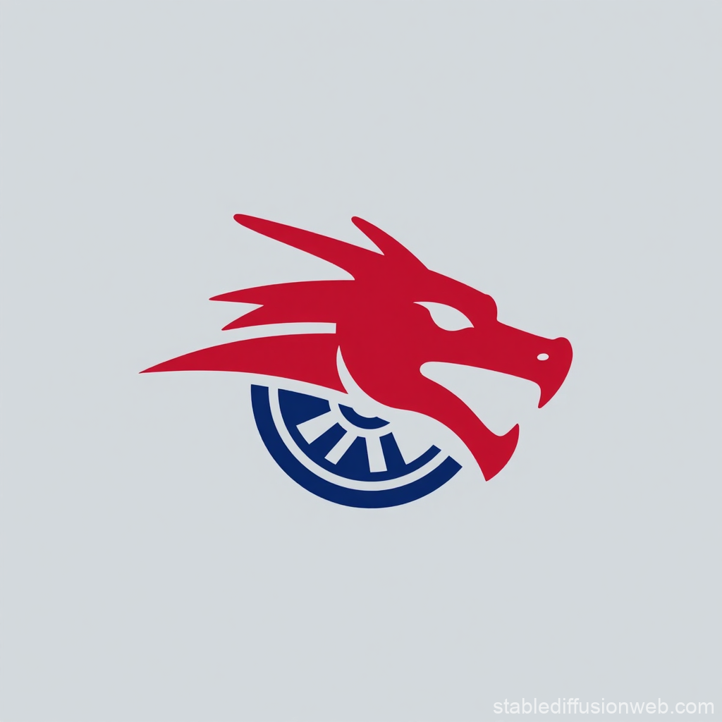 Red Dragon Head Logo with Blue Car Wheel