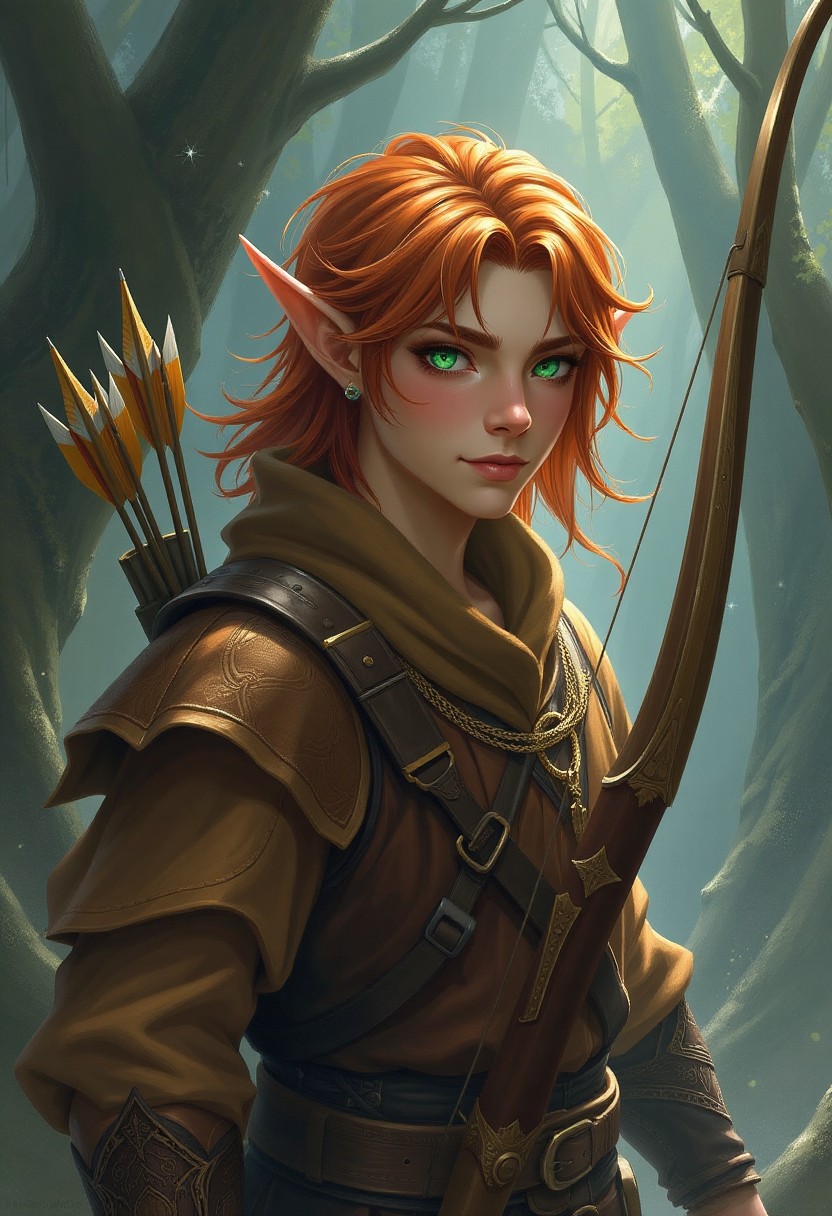 Red-Haired Male Elf Archer in Enchanted Forest