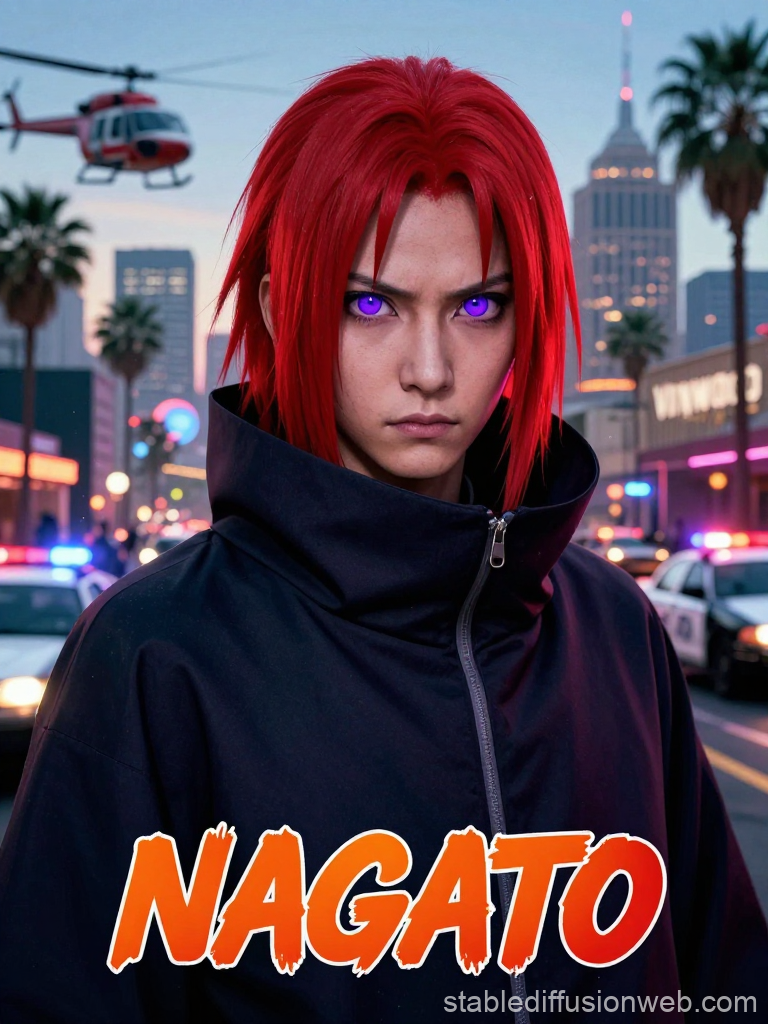 Red-Haired Ninja Nagato in Urban Night Scene