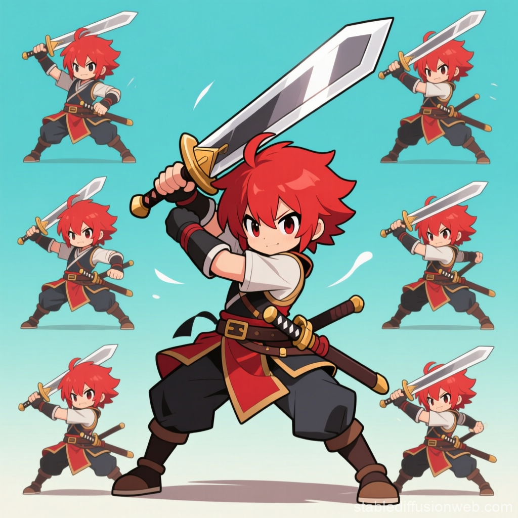 Red-Haired Swordsman in Dynamic Anime Style