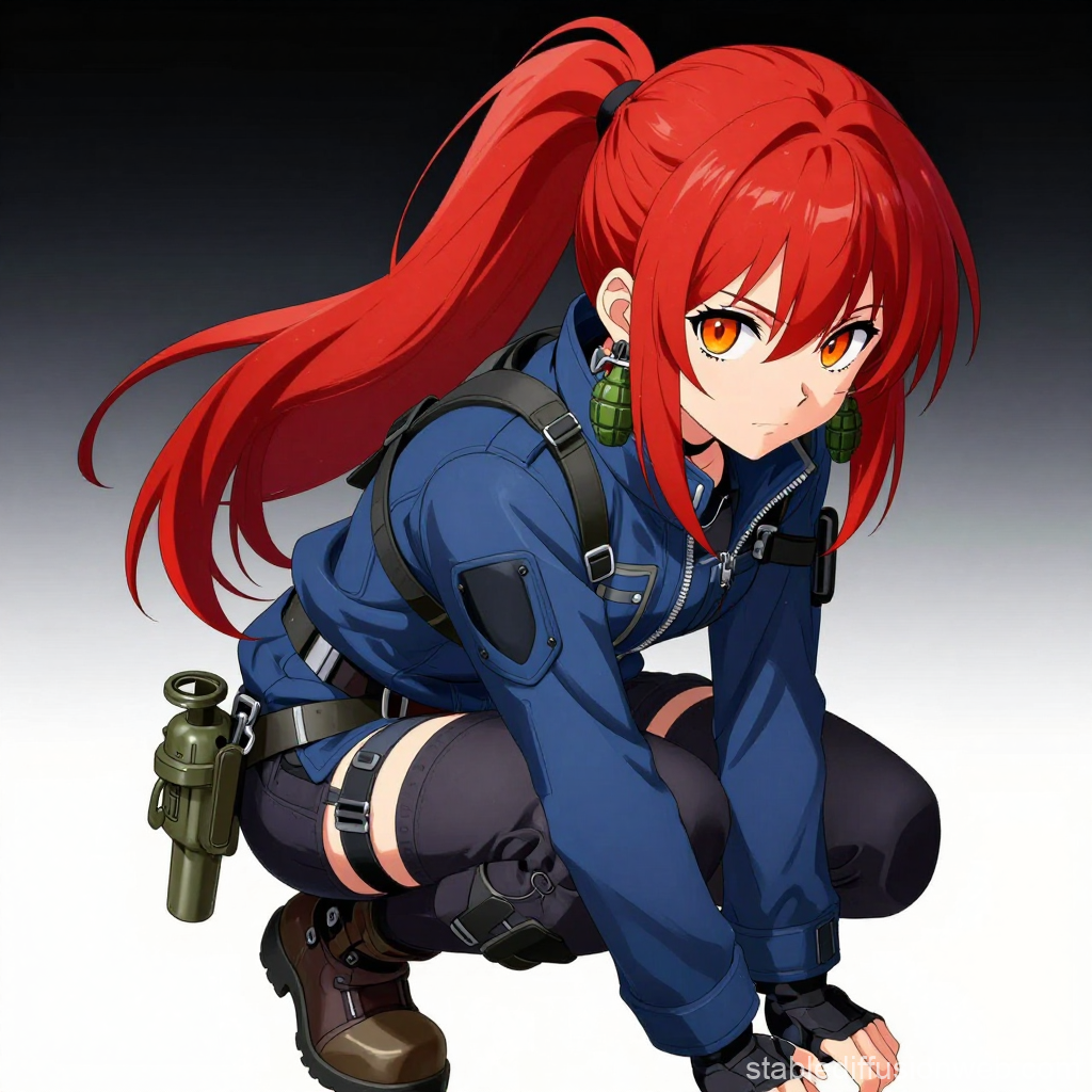 Red-Haired Warrior with Grenades in Tactical Gear