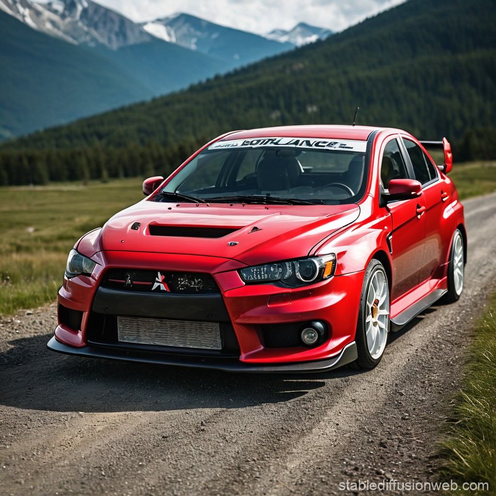 Red Mitsubishi Lancer Evolution on Mountain Road