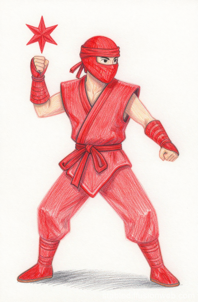 Red Ninja Throwing Shuriken Illustration