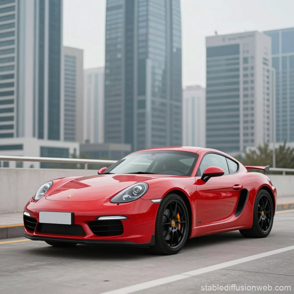 Red Porsche Cayman GTS in Urban Setting