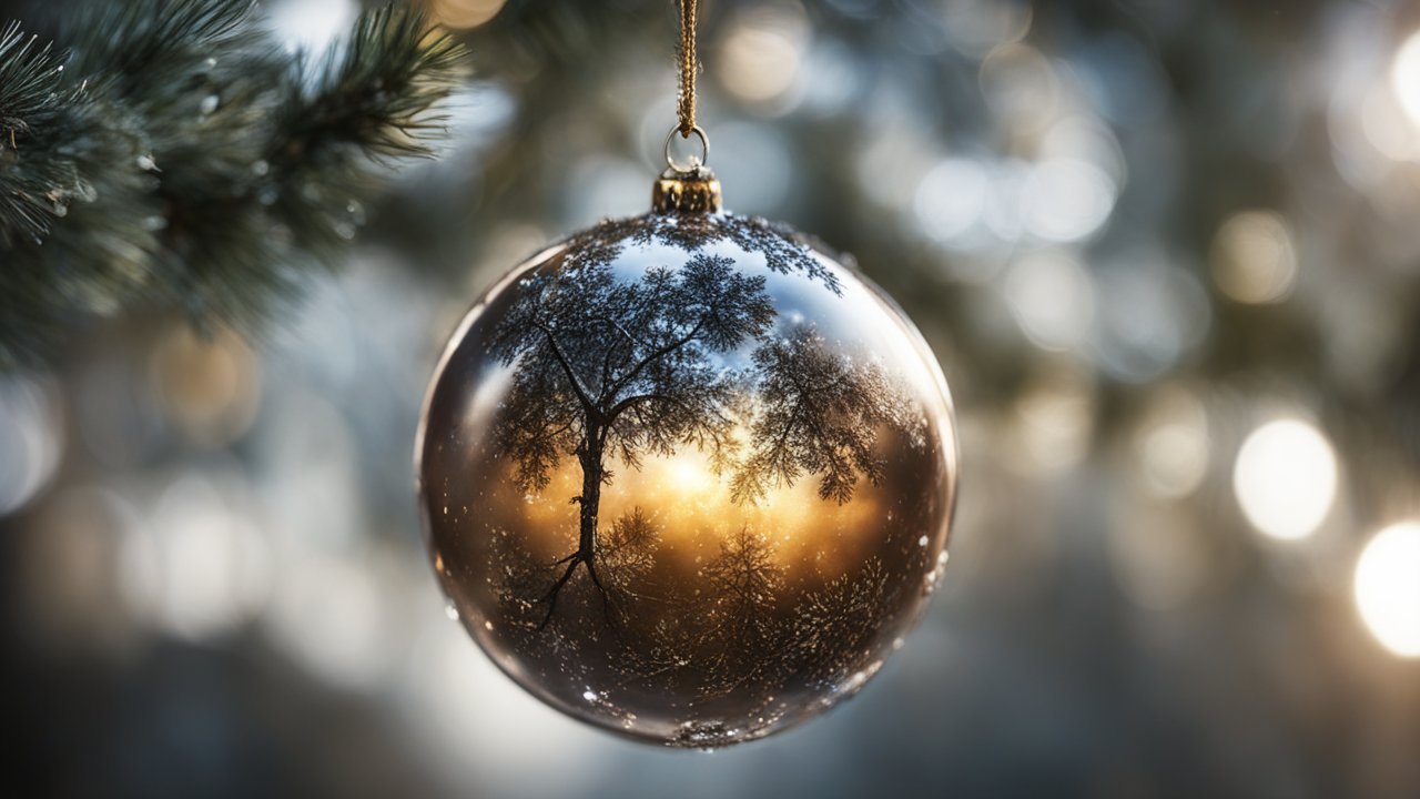 Reflective Christmas Ornament with Tree Silhouette