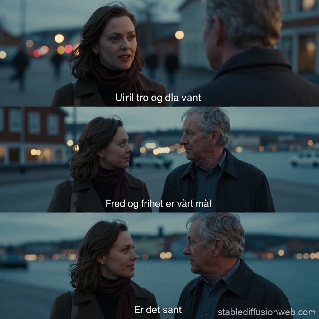 Reflective Conversation by the Waterfront at Dusk