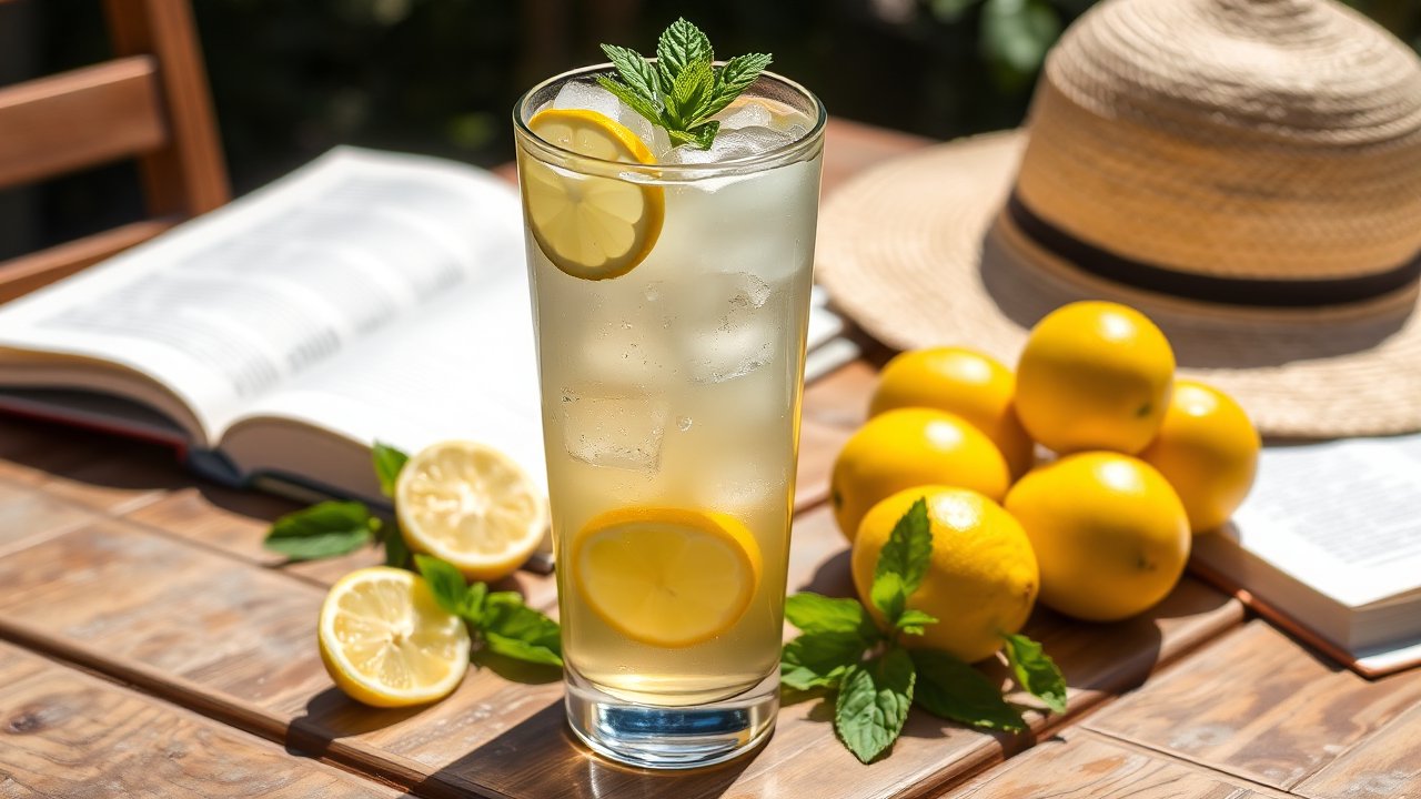 Refreshing Glass of Lemon Iced Tea on a Sunny Day