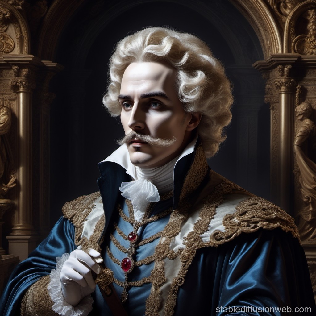 Regal 18th Century Nobleman Portrait in Baroque Setting