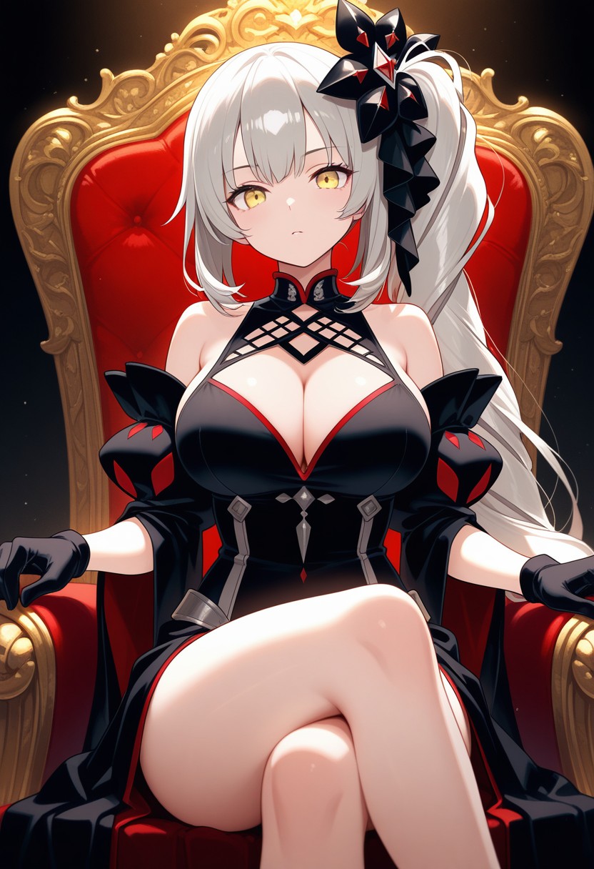 Regal Anime Girl Sitting on Ornate Throne