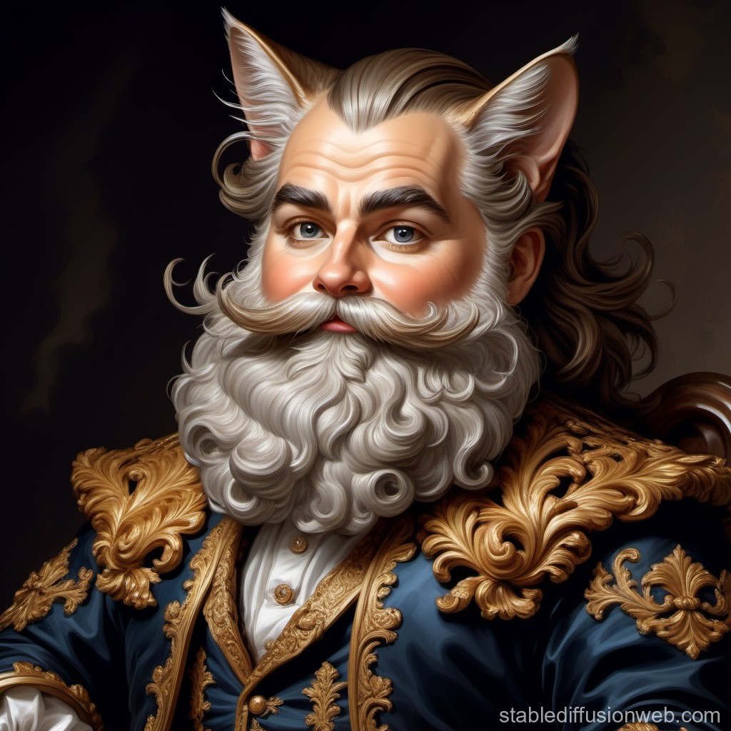 Regal Anthropomorphic Cat Man in Ornate Historical Attire