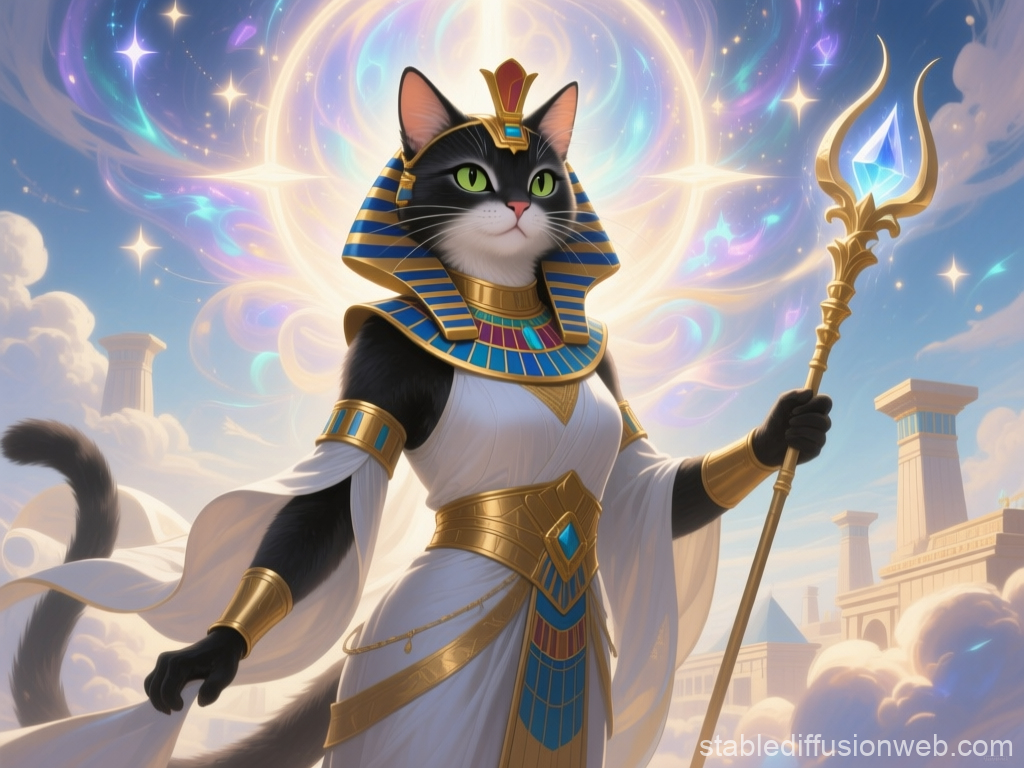 Regal Cat Cleric in Ancient Egyptian Attire